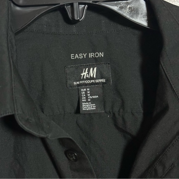 H&M Men Easy Iron Black Button Long Sleeve Slim Fit Shirt Size M. - Picture 3 of 7
